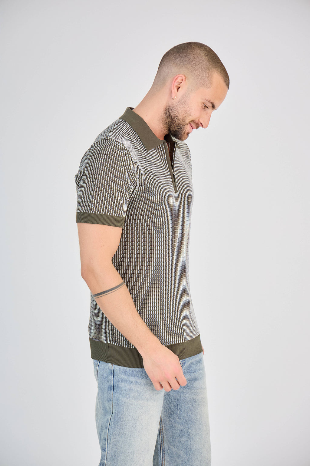 Polo zippé en maille torsadée Vert