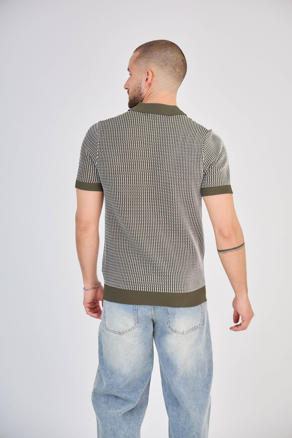 Polo zippé en maille torsadée Vert