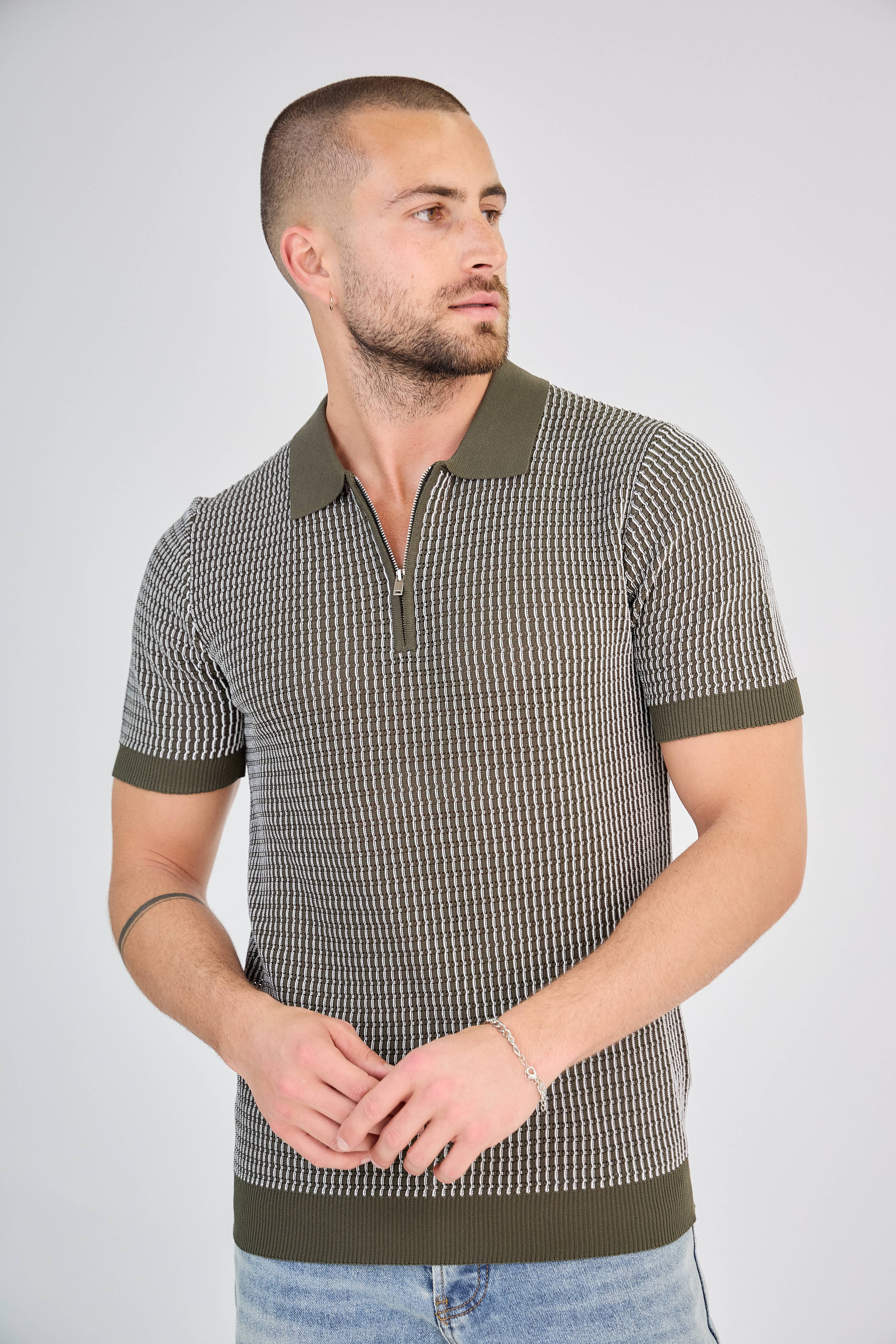 Polo zippé en maille torsadée Vert