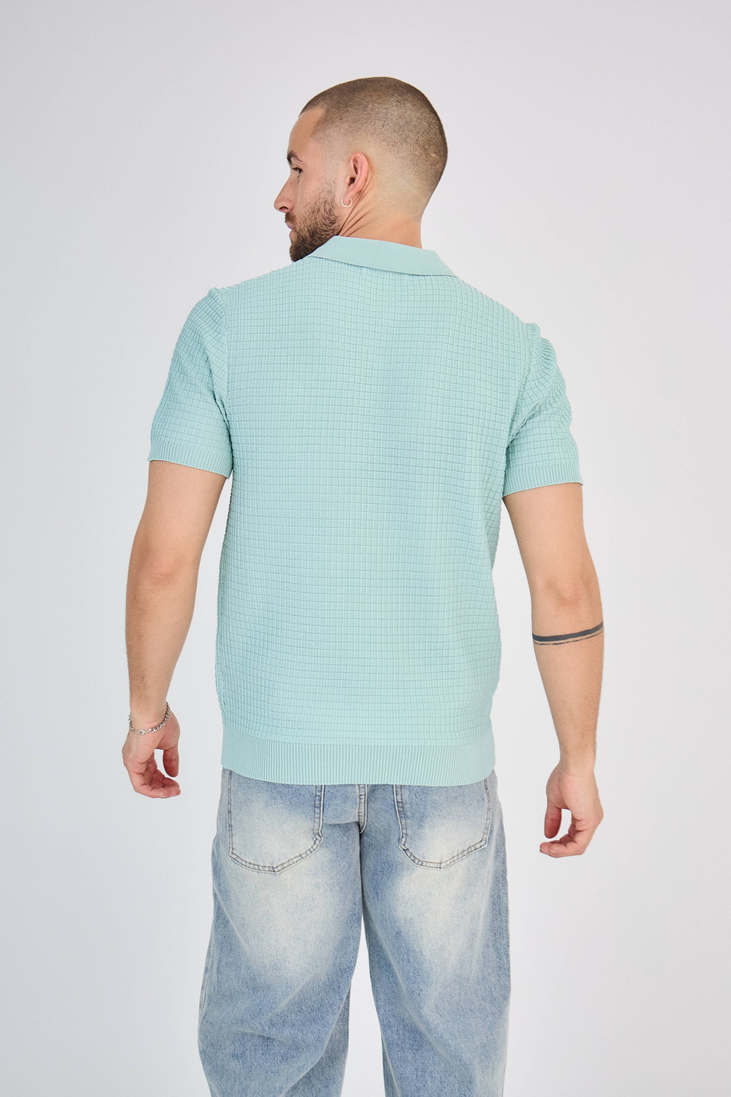 Polo texturé en maille nid d'abeille vert d'eau