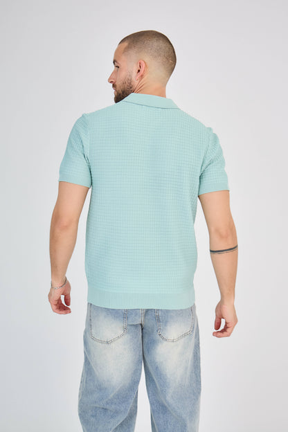 Polo texturé en maille nid d'abeille vert d'eau