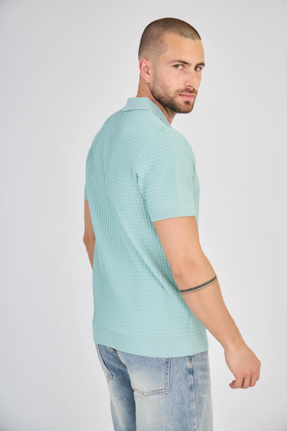 Polo texturé en maille nid d'abeille vert d'eau