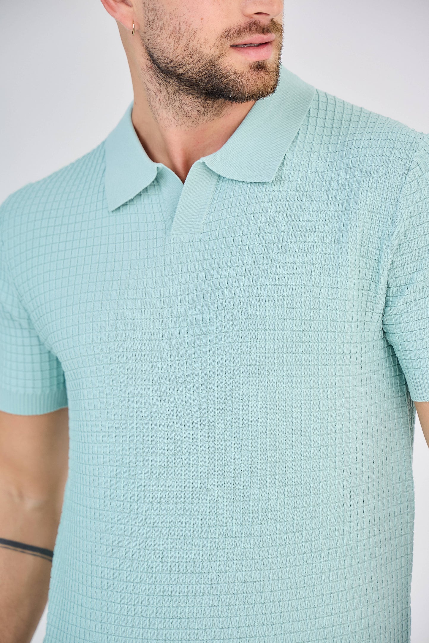 Polo texturé en maille nid d'abeille vert d'eau