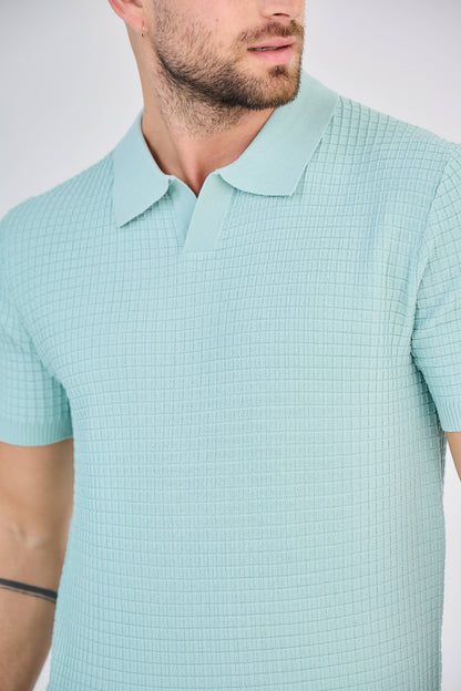 Polo texturé en maille nid d'abeille vert d'eau