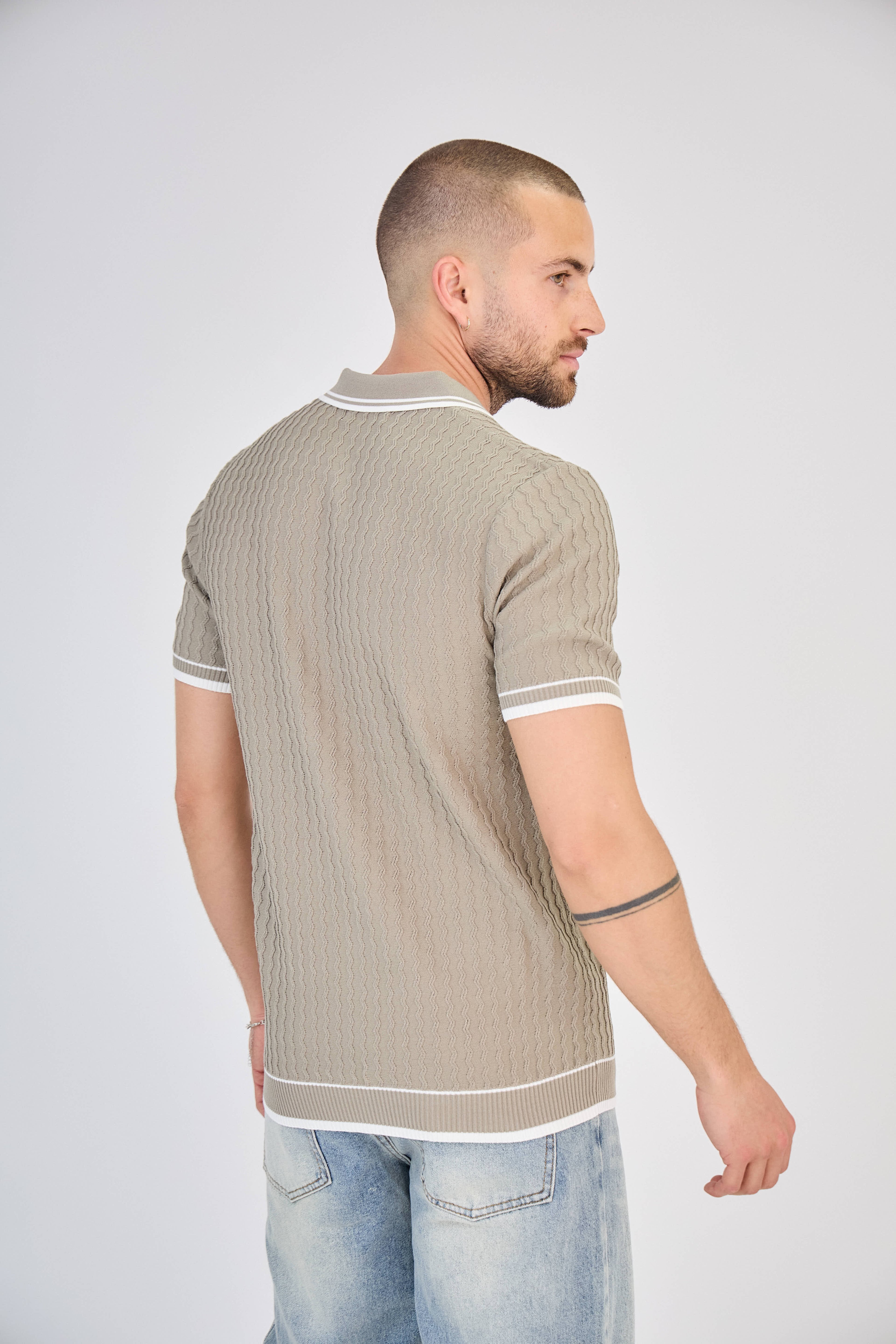 Polo zippé en maille torsadée Taupe