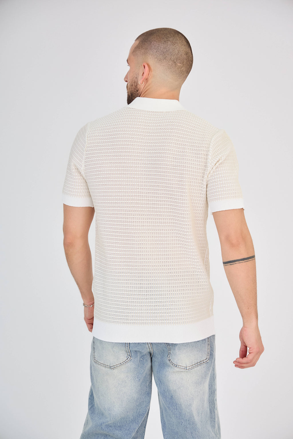 Polo zippé en maille torsadée Blanc