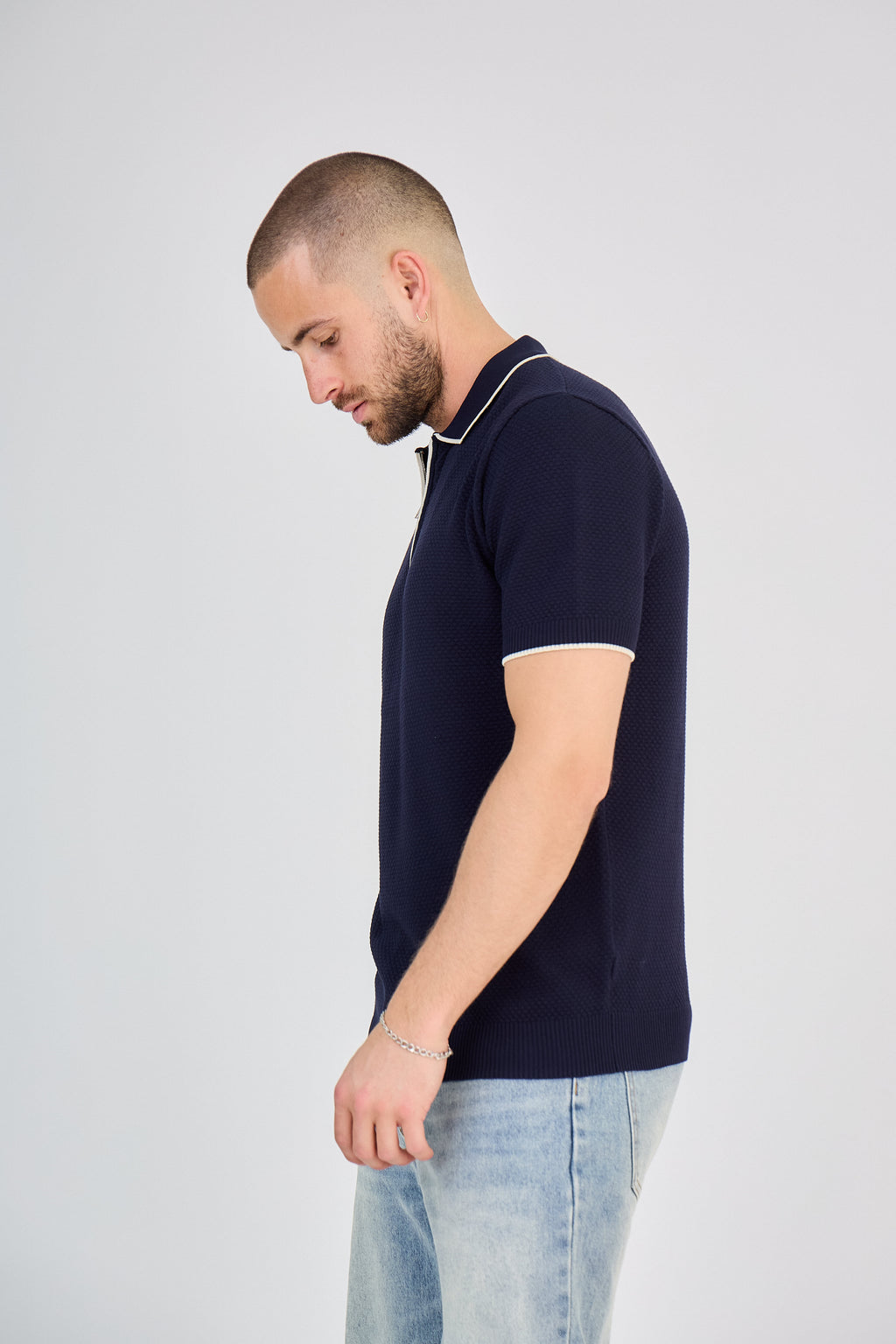 Polo zippé Texturé Blanc