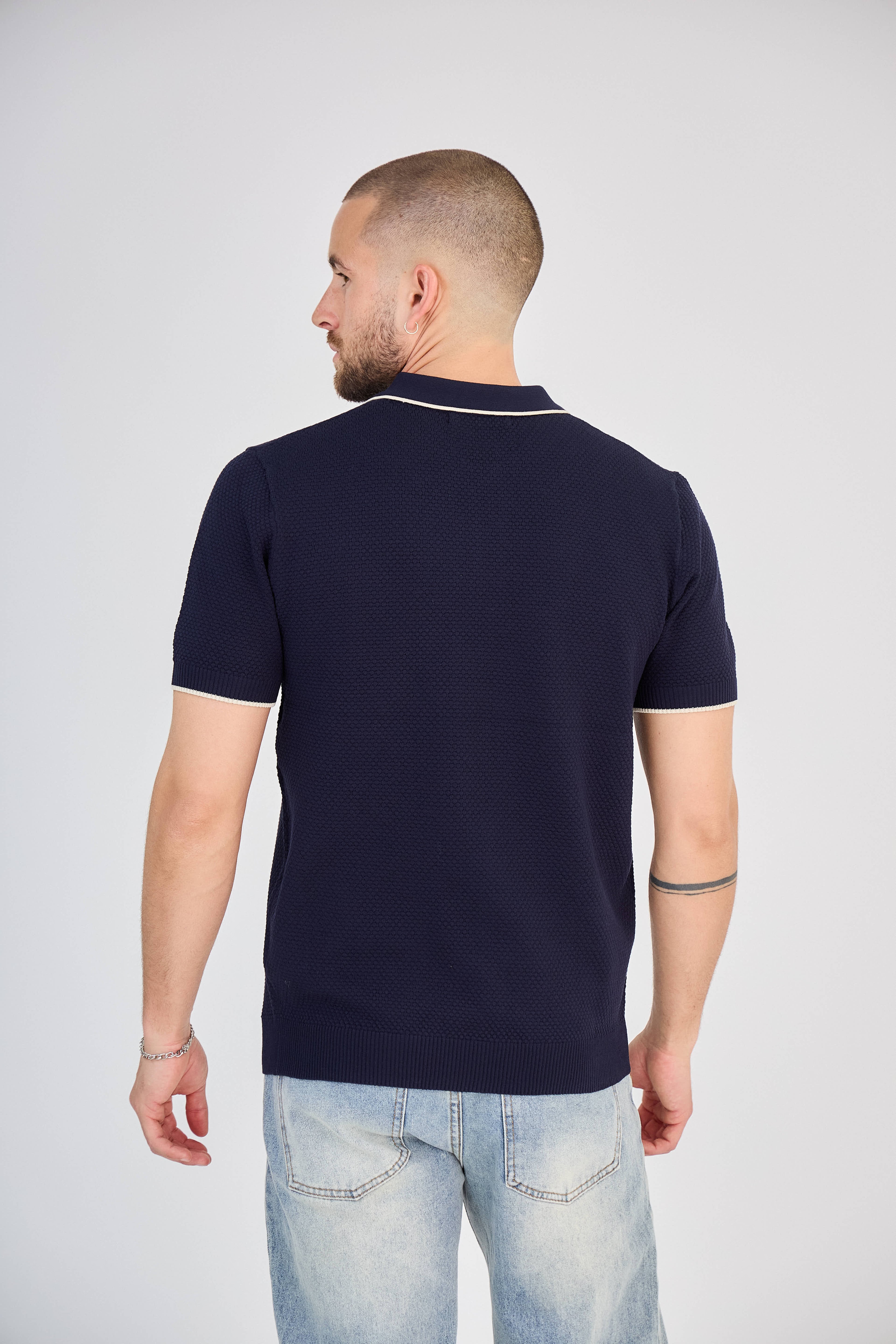 Polo zippé Texturé Blanc