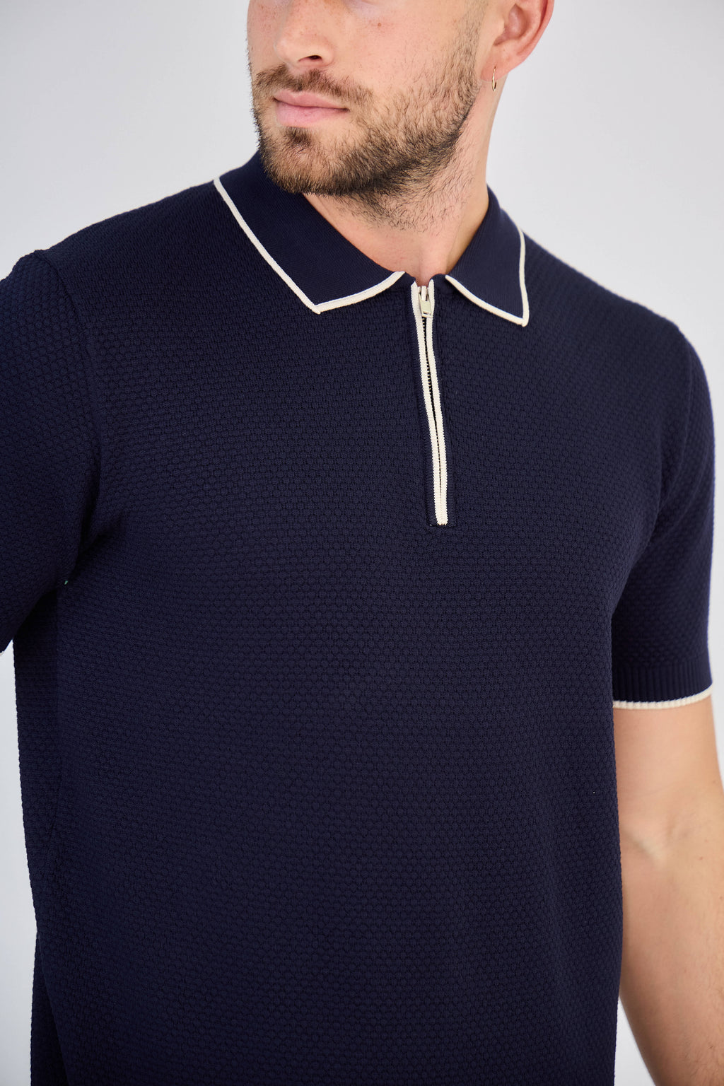 Polo zippé Texturé Blanc