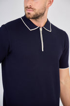 Polo zippé Texturé Marine