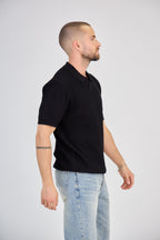 Black Textured Pique Polo Shirt
