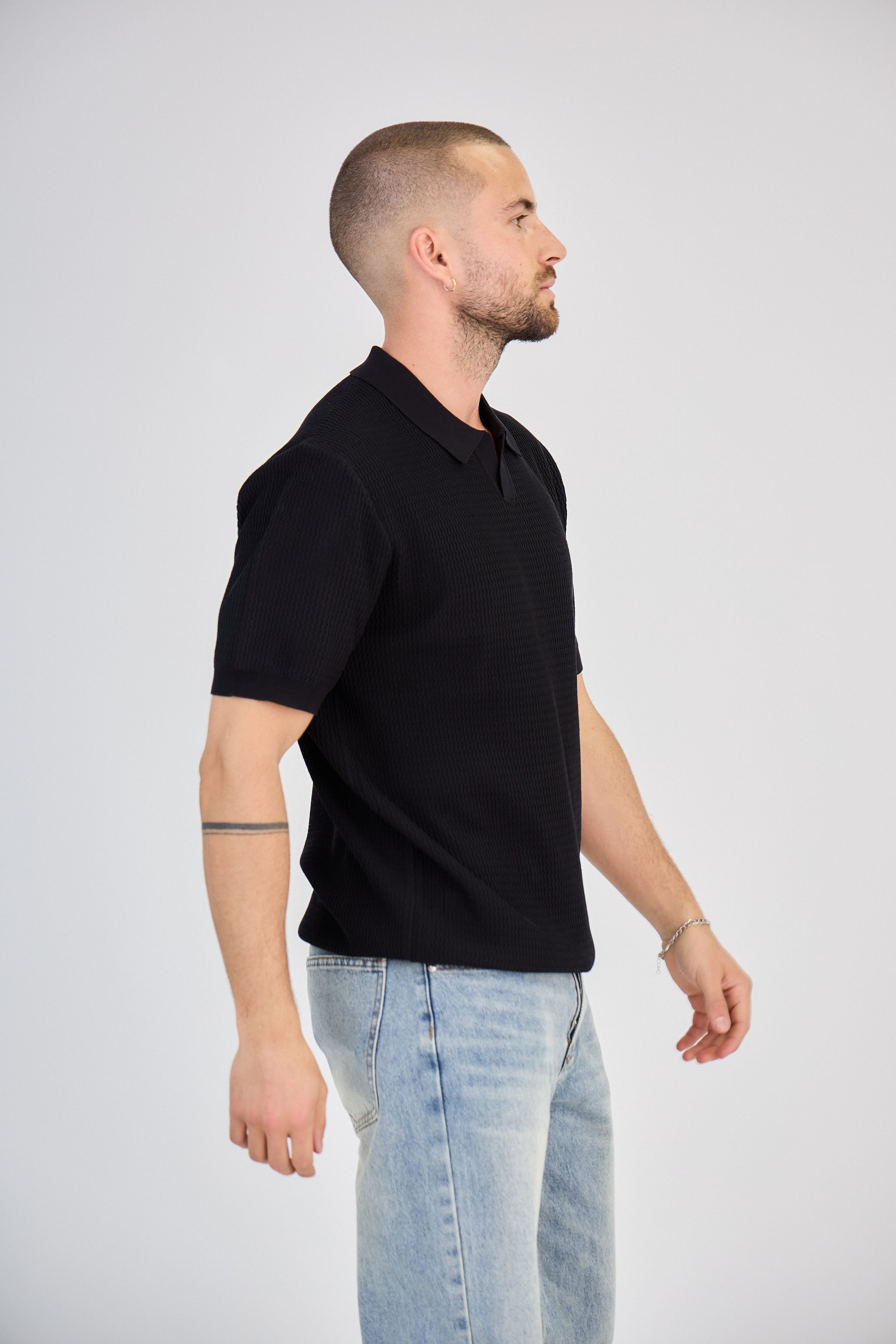 Polo texturé en maille piquée Noir