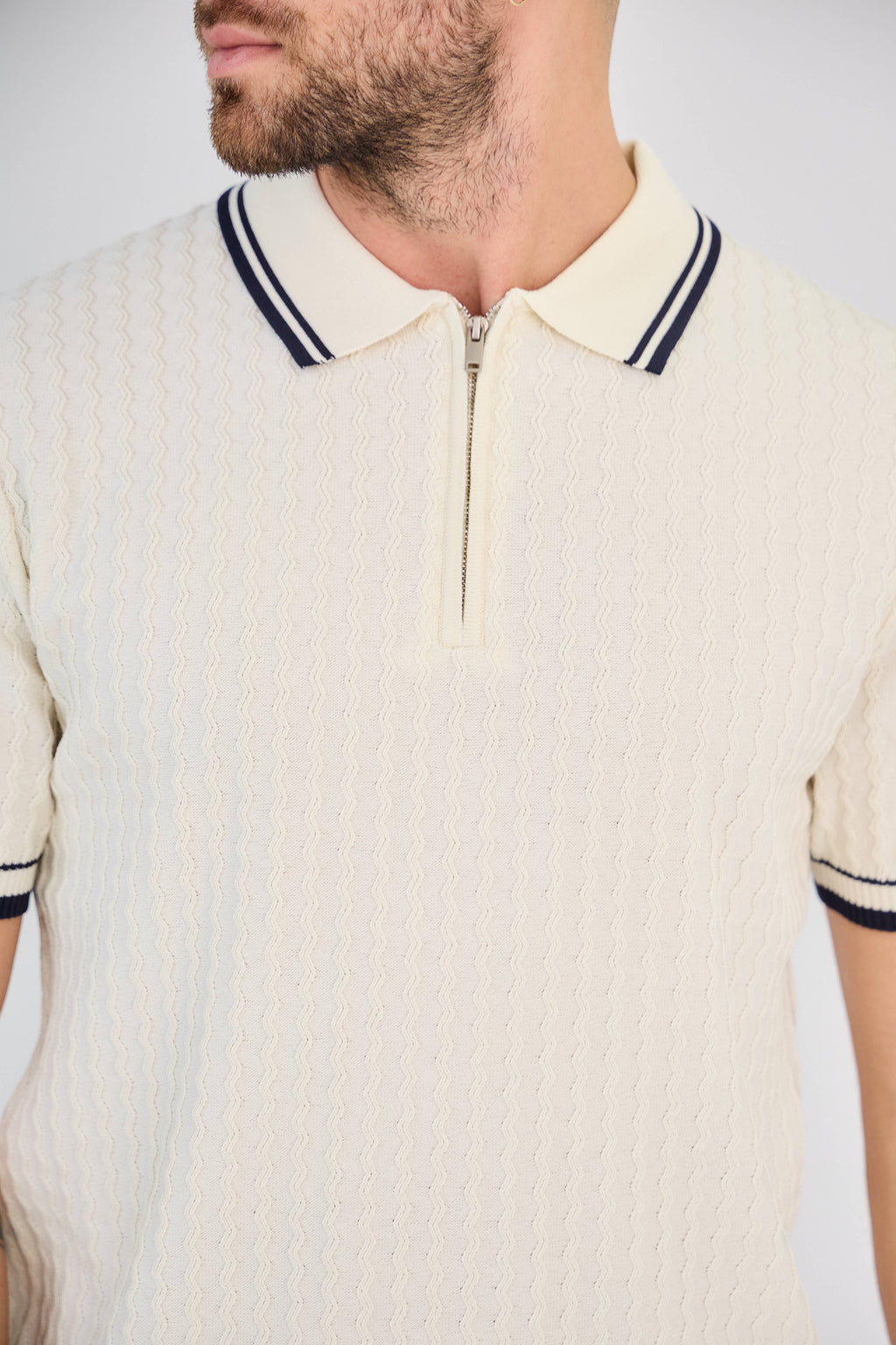 Polo zippé en maille torsadée Blanc