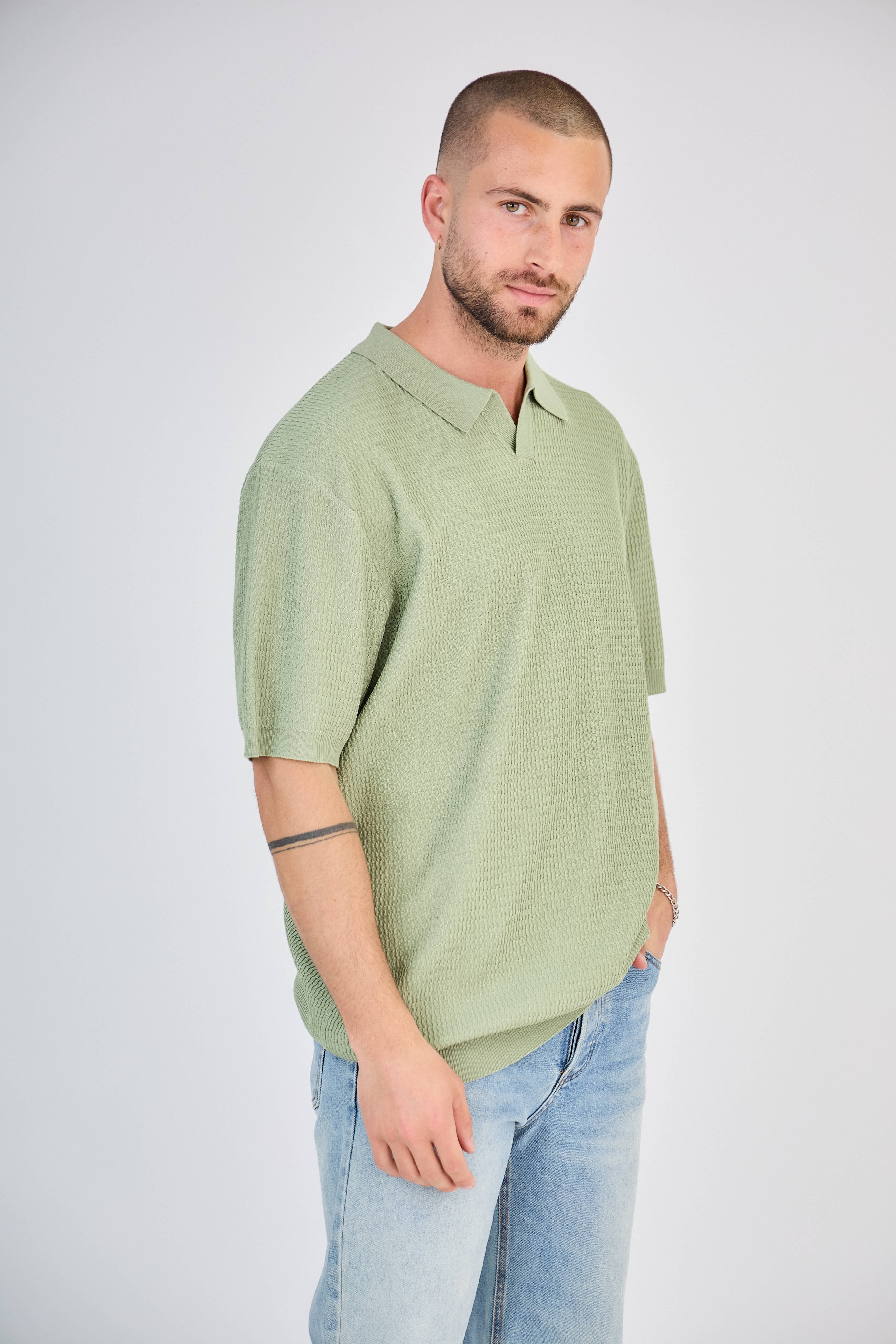 Polo texturé en maille piquée Vert