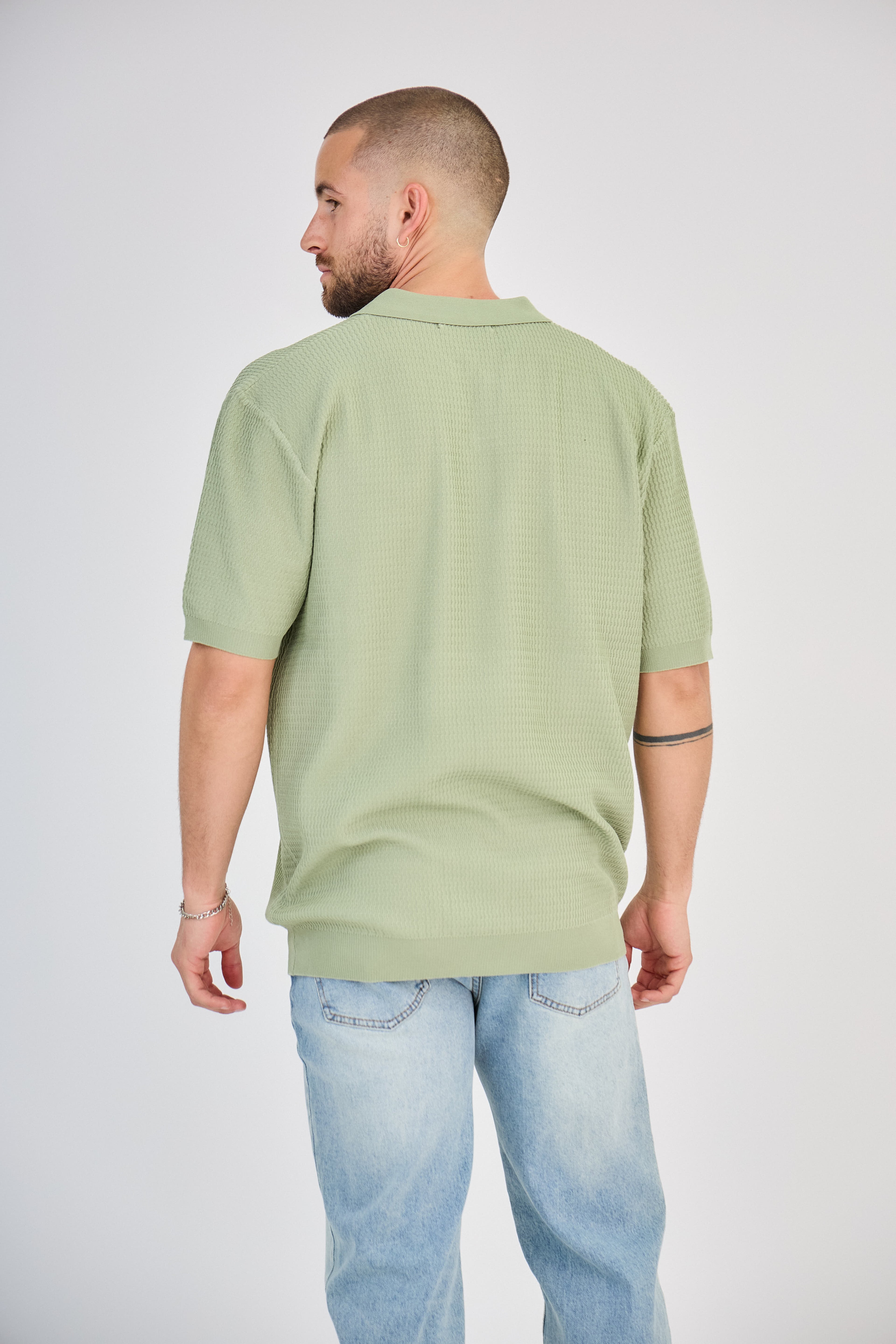 Polo texturé en maille piquée Vert