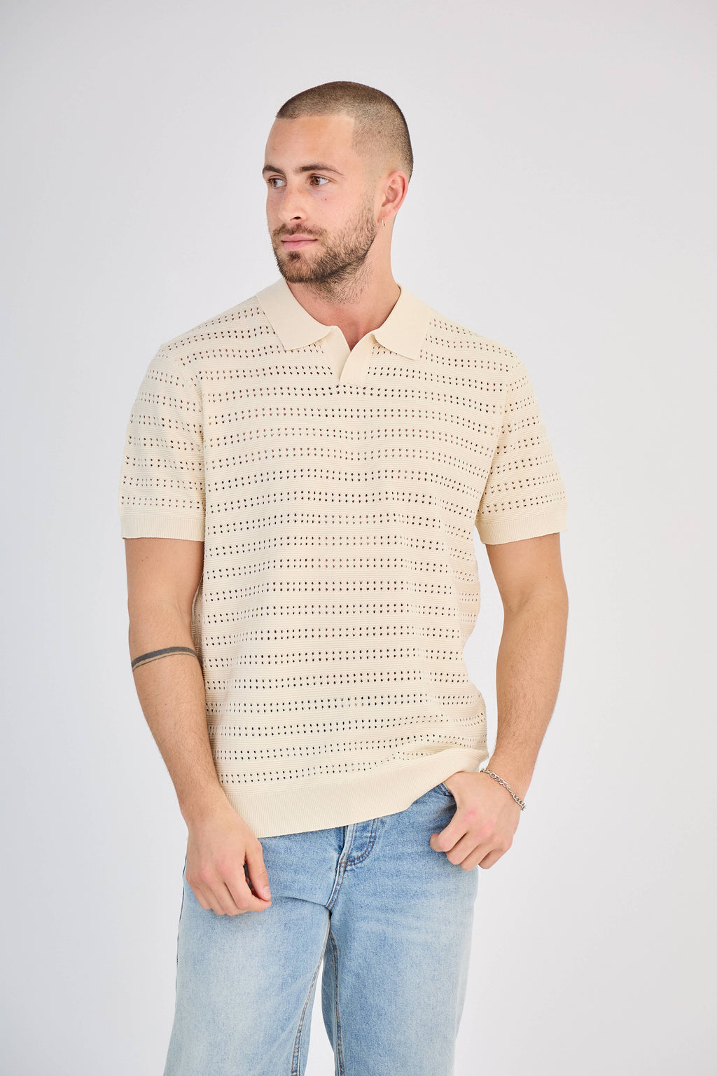 Polo en Maille Beige