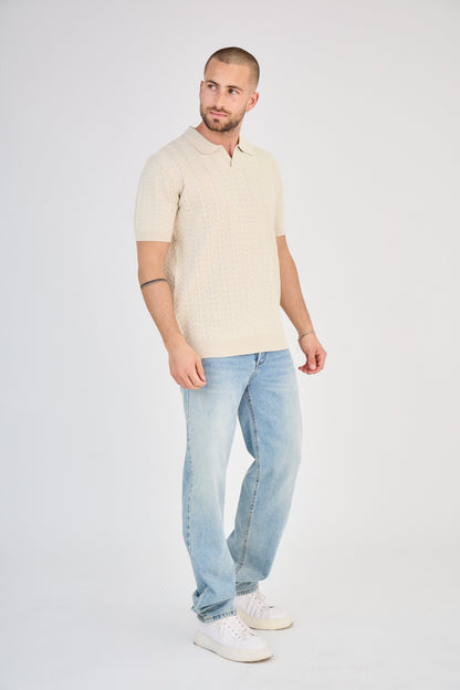 Polo Homme en Maille Ajourée - Beige