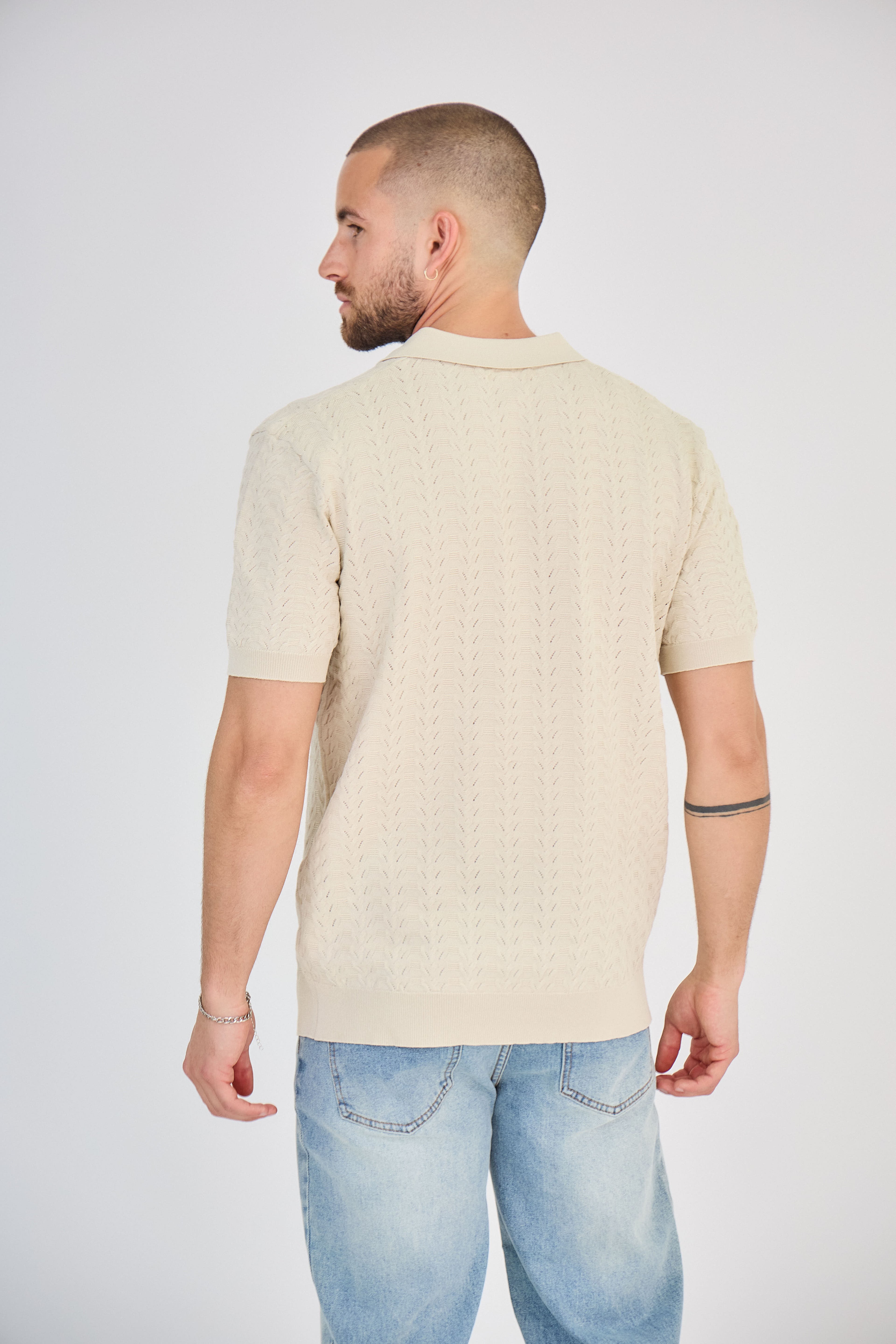 Polo Homme en Maille Ajourée - Beige