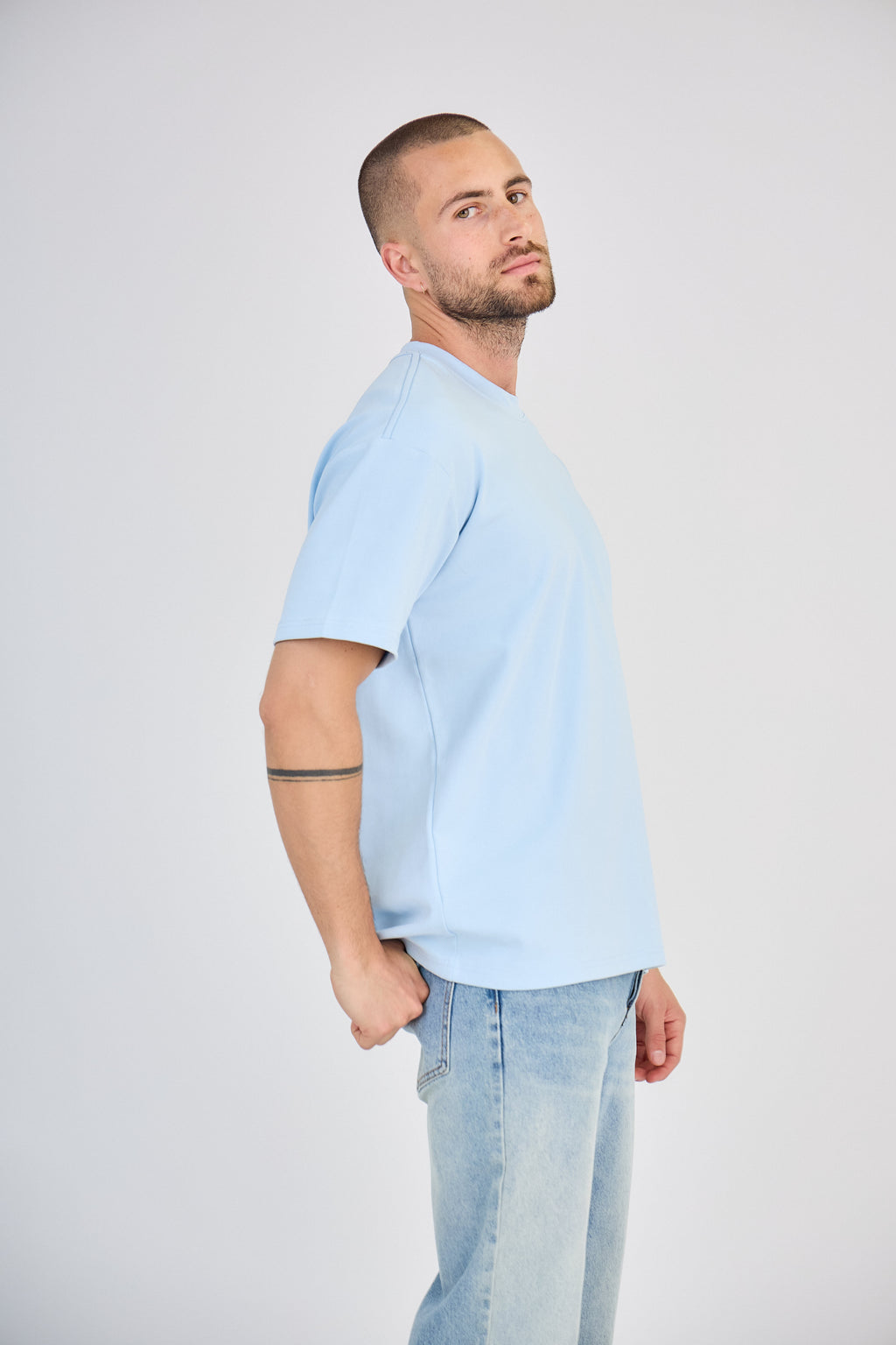 T-Shirt uni à manches courtes - Bleu Clair