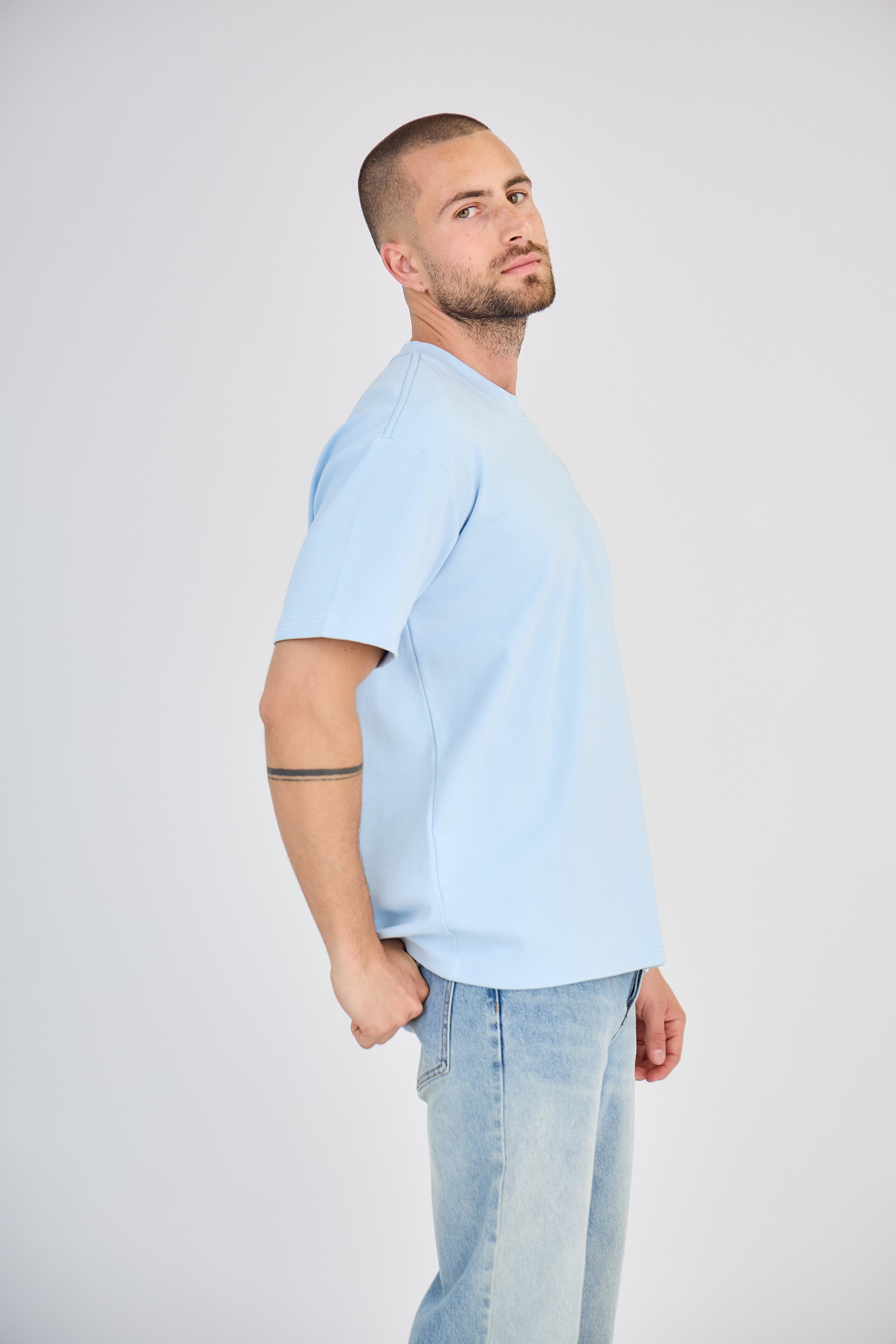 T-Shirt uni à manches courtes - Bleu Clair