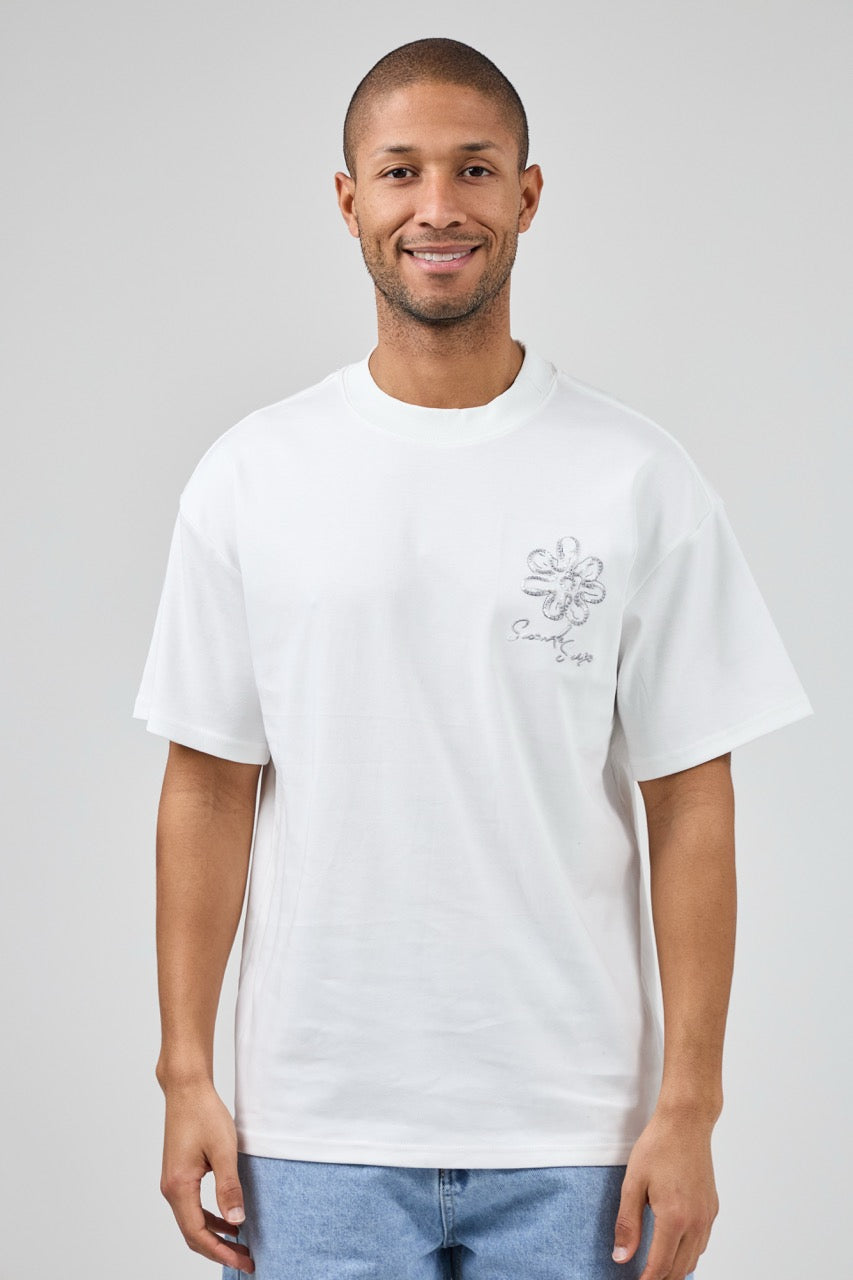 T-shirt homme coupe décontractée avec broderie florale artistique et motif graphique au dos
