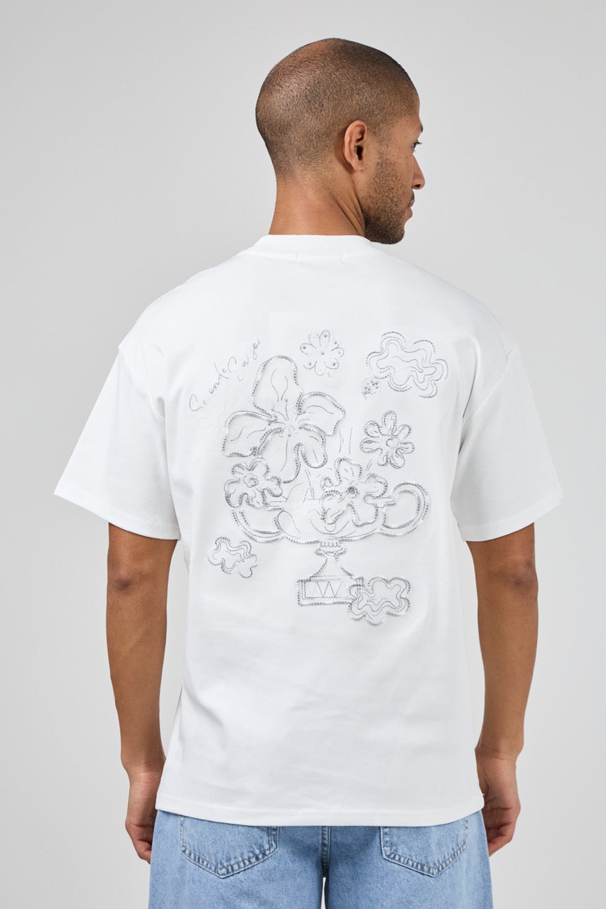 T-shirt homme coupe décontractée avec broderie florale artistique et motif graphique au dos
