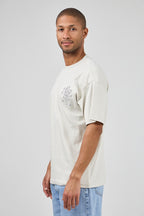 T-shirt homme coupe décontractée avec broderie florale artistique et motif graphique au dos
