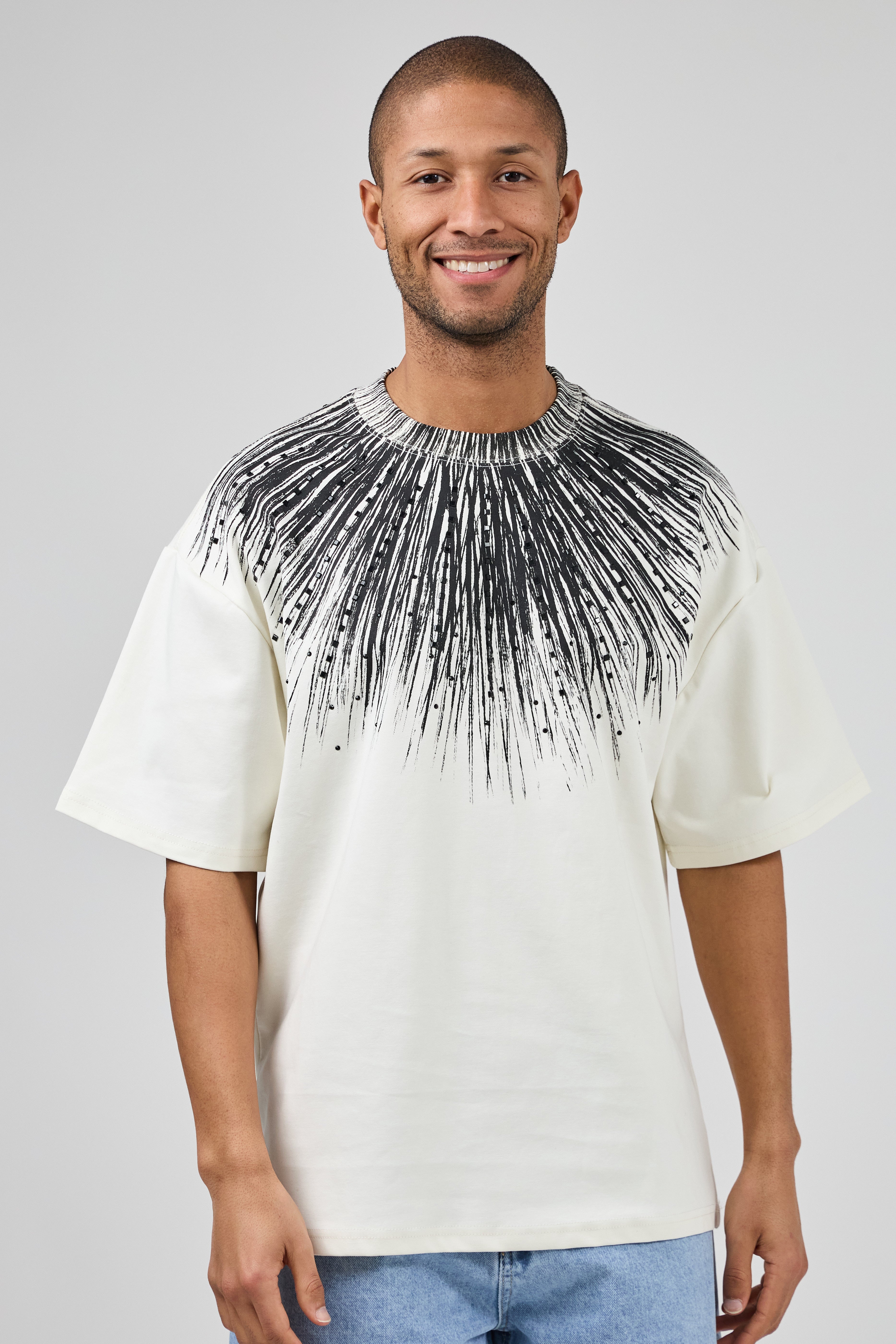 T-shirt homme à manches courtes avec motif graphique rayonnant et strass