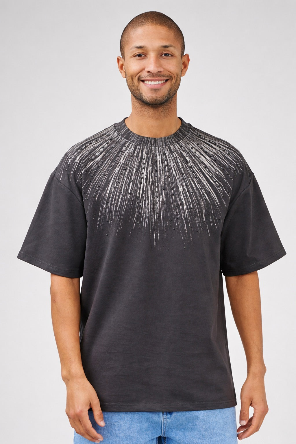 T-shirt homme à manches courtes avec motif graphique rayonnant et strass