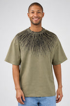 T-shirt homme à manches courtes avec motif graphique rayonnant et strass
