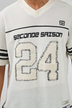 T-shirt Homme Style Sportif Texturé avec Numéro 24 et Manches Rayées