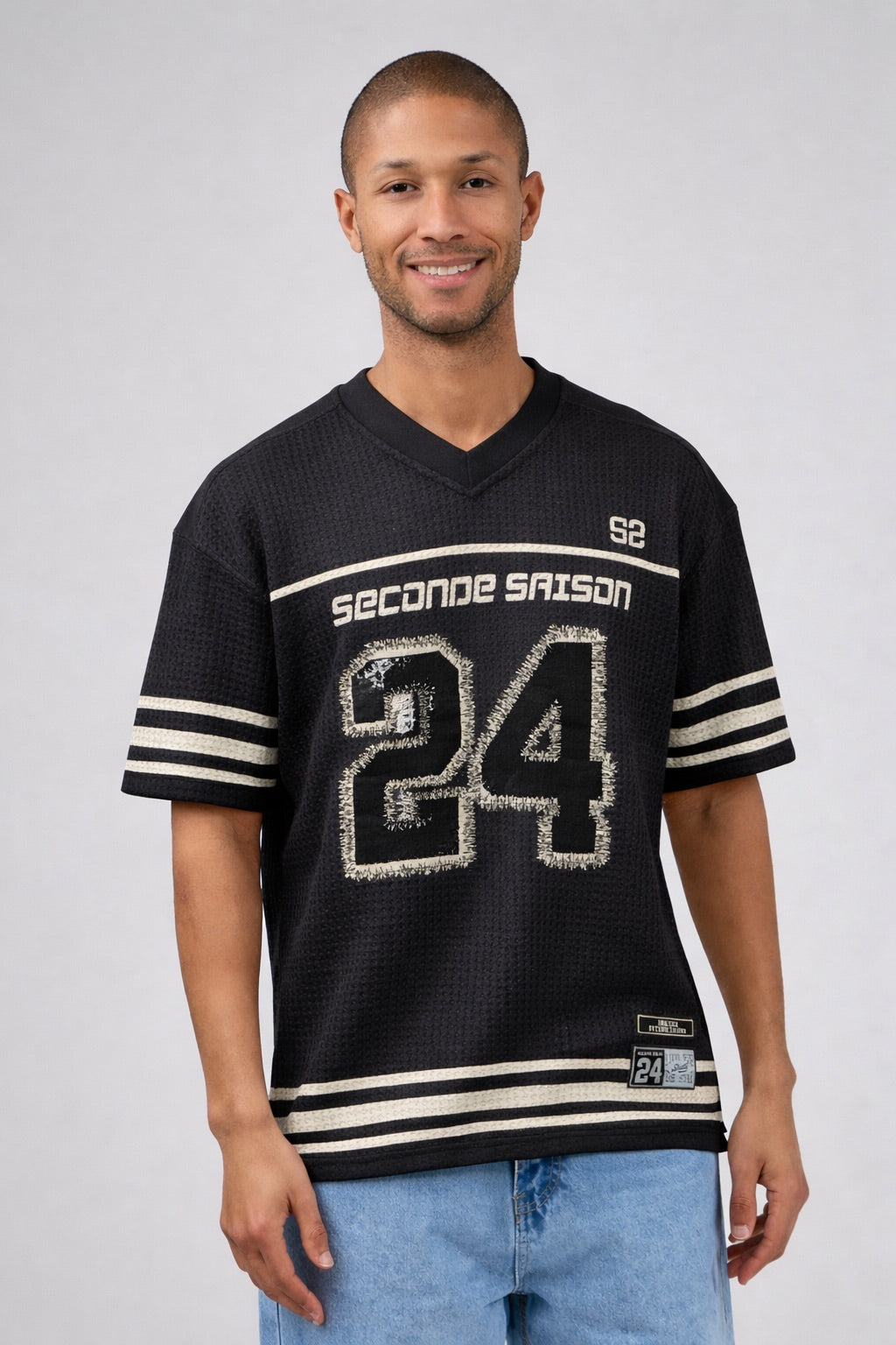 T-shirt Homme Style Sportif Texturé avec Numéro 24 et Manches Rayées