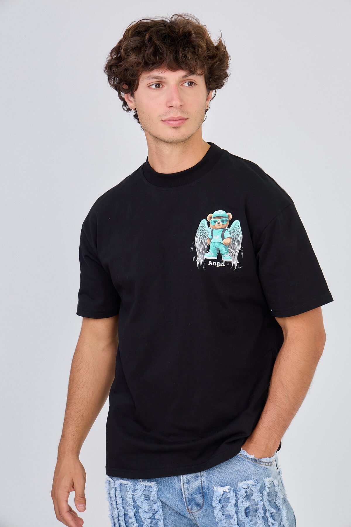 T-Shirt Noir Angel Teddy Bear