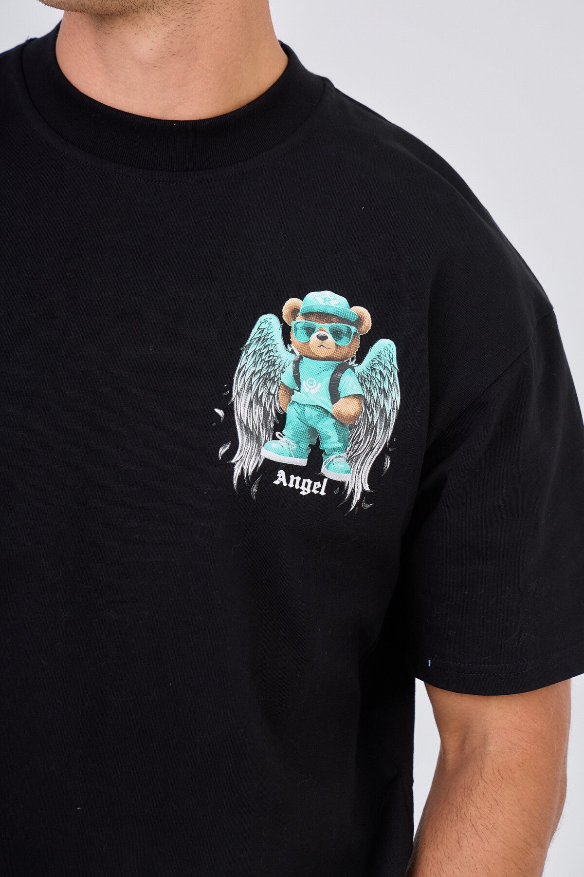T-Shirt Noir Angel Teddy Bear