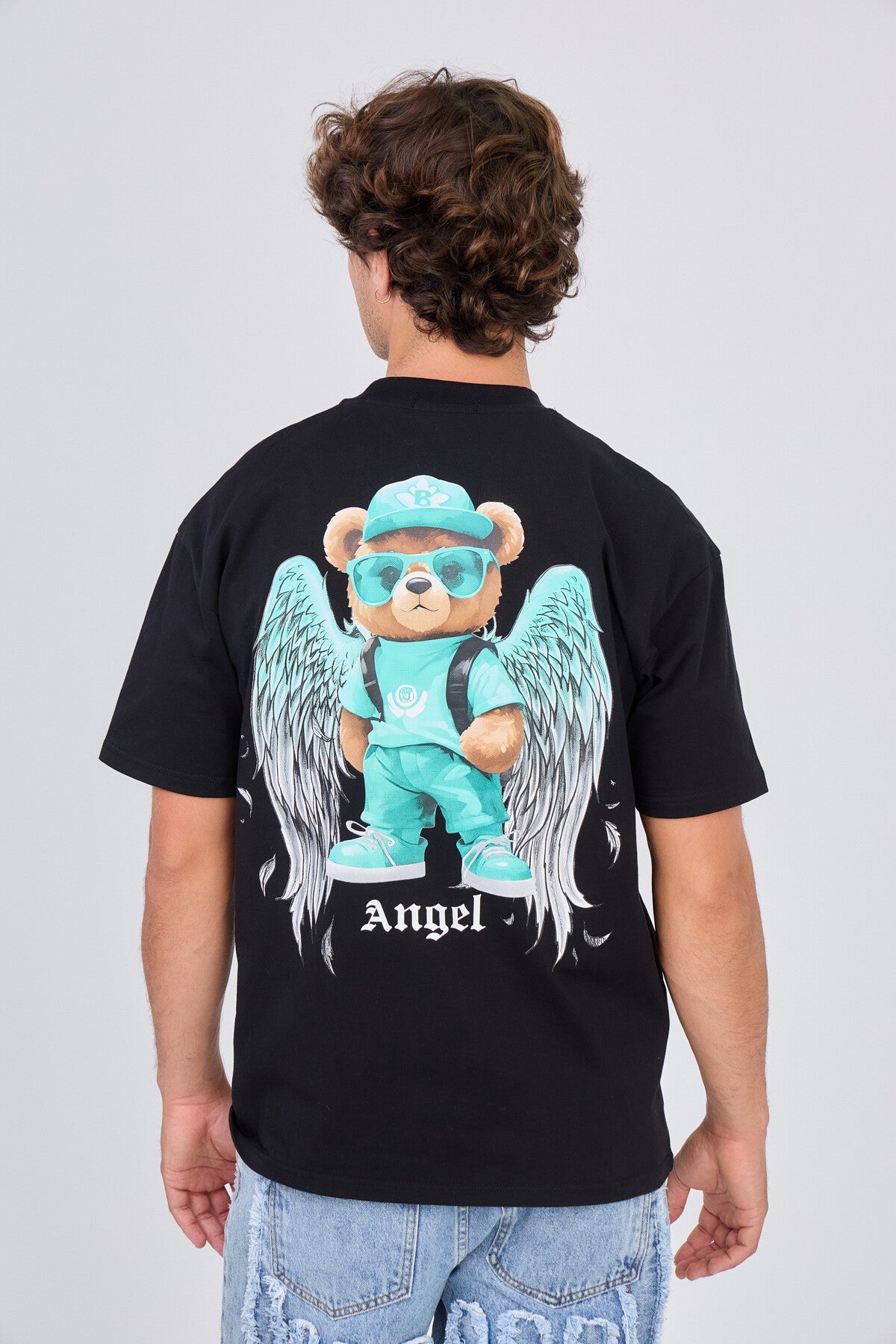 T-Shirt Noir Angel Teddy Bear