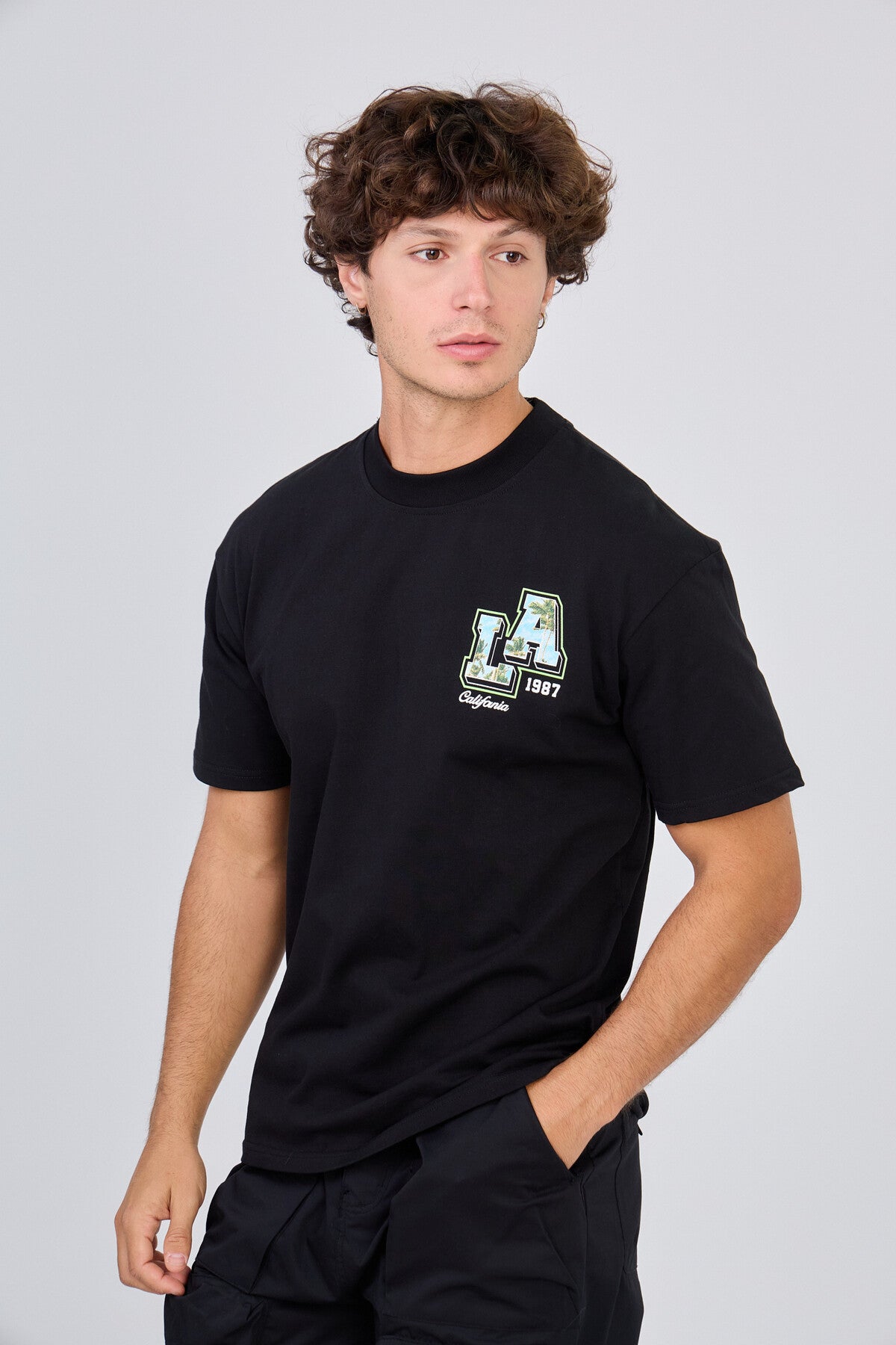Black T-Shirt with "LA California 1987" Print