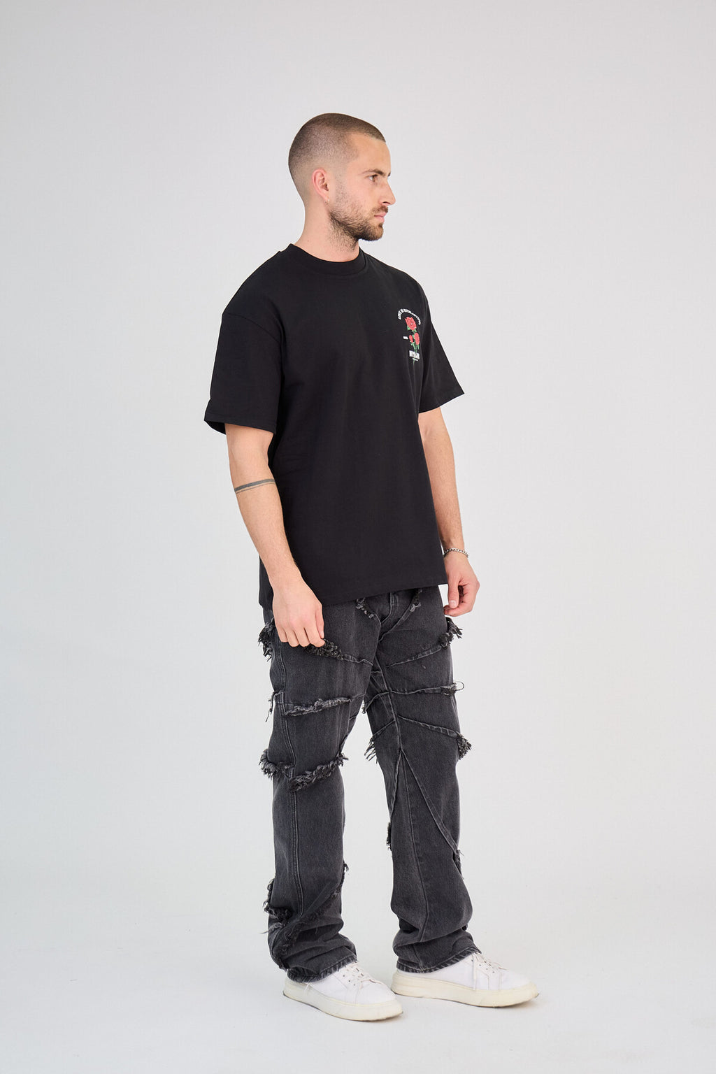 T-Shirt Noir Imprimé Rose